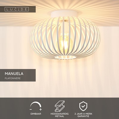 Lucide MANUELA - Plafonnière - Ø 39,5 cm - 1xE27 - Wit